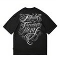 Floral font short sleeved T-shirt, American Chicano fashion brand, loose round neck, street dance, skateboarding, hip-hop tattoo artist design