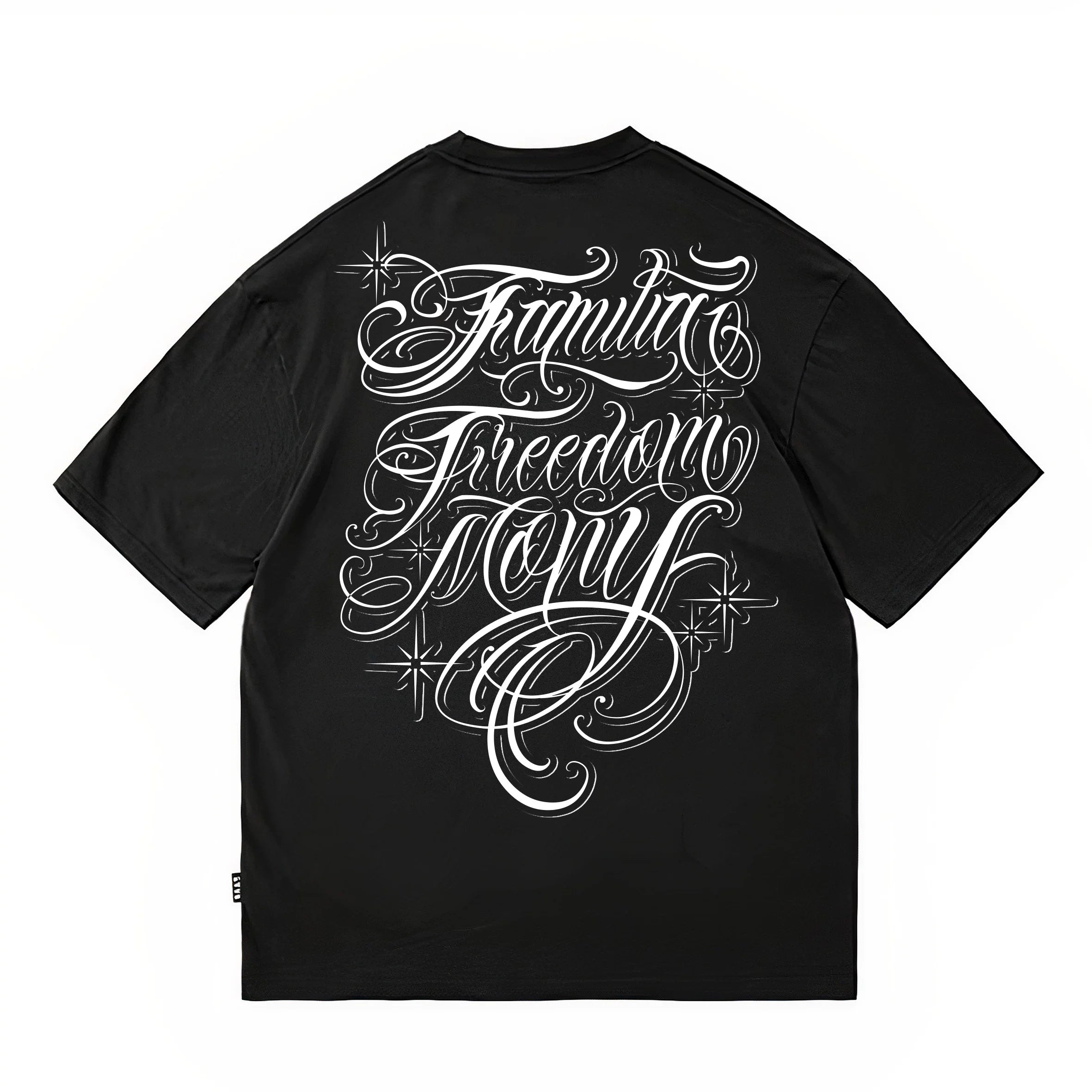 American hip-hop style floral font short sleeved T-shirt with loose shoulder sleeves for men and women, pure cotton trendy brand black tattoo artist top