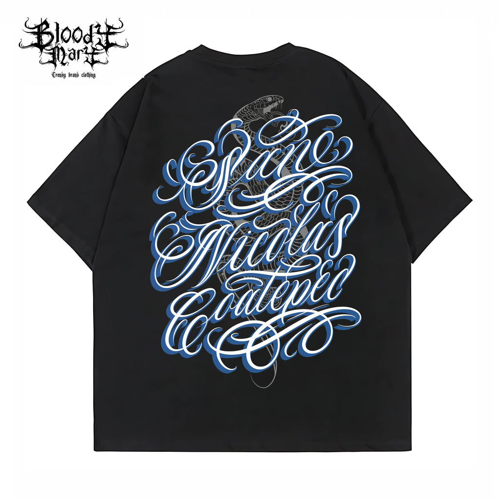 American street flower font short sleeved loose cotton heavyweight niche hip-hop tattoo artist trendy T-shirt