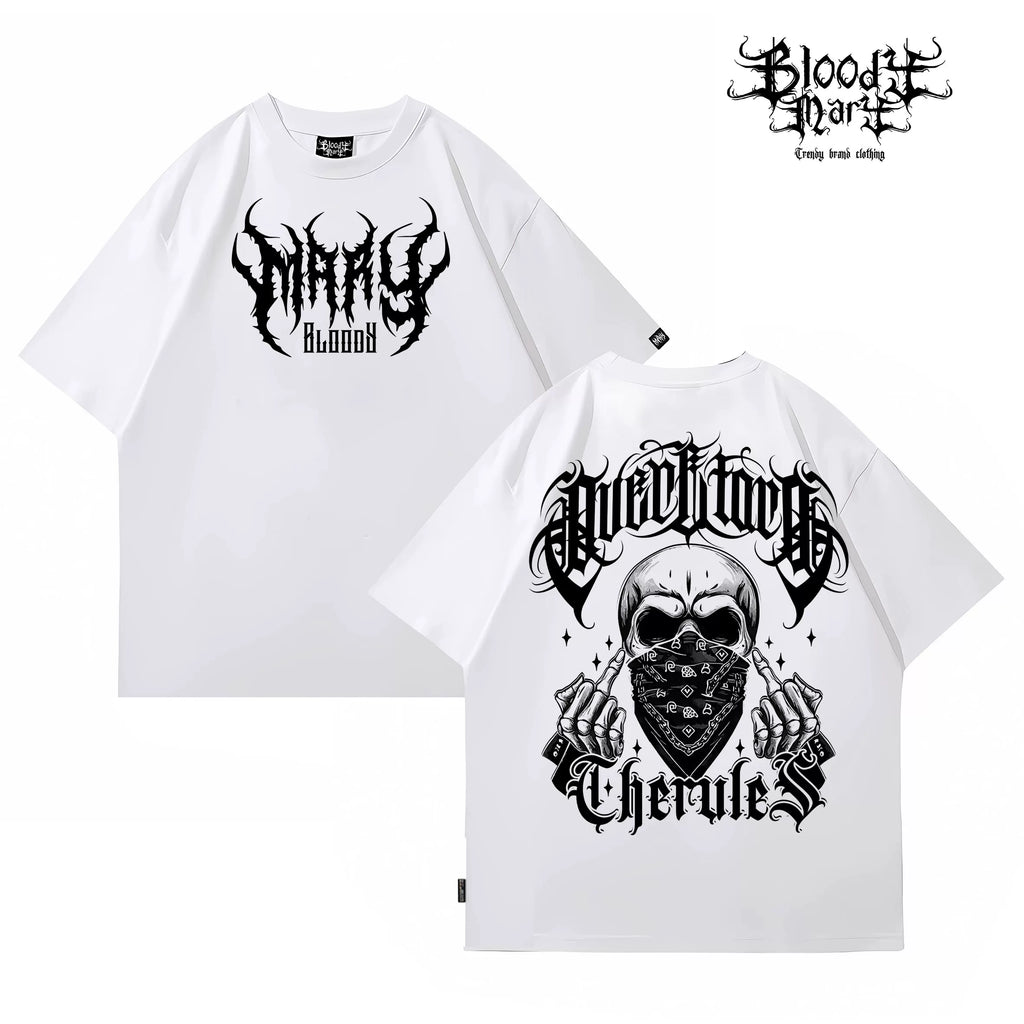 Original Trendy Brand American Skeleton Chicano Flower Font Short Sleeve Men's and Women's Loose Cotton Heavy Weight Niche Hip Hop T-shirt
