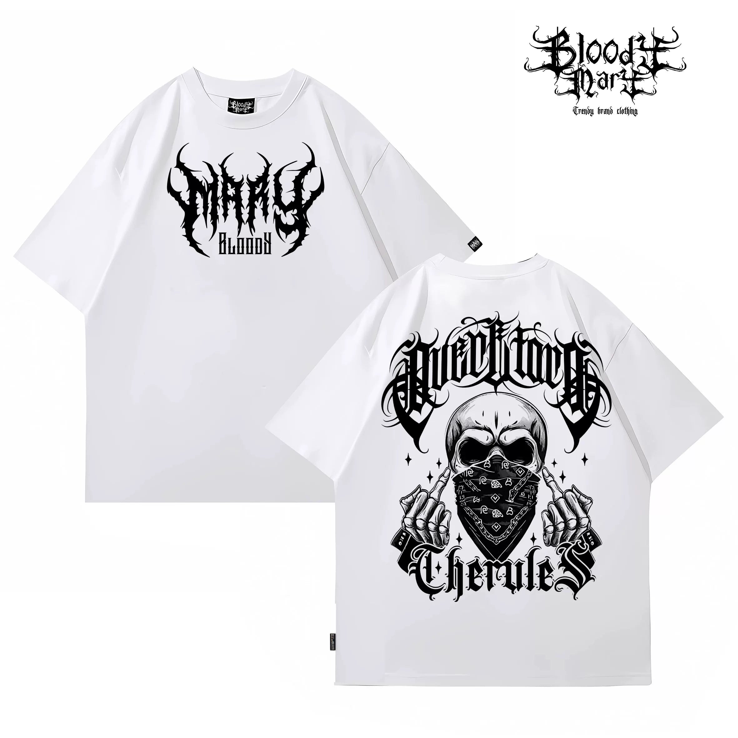 Original Trendy Brand American Skeleton Chicano Flower Font Short Sleeve Men's and Women's Loose Cotton Heavy Weight Niche Hip Hop T-shirt