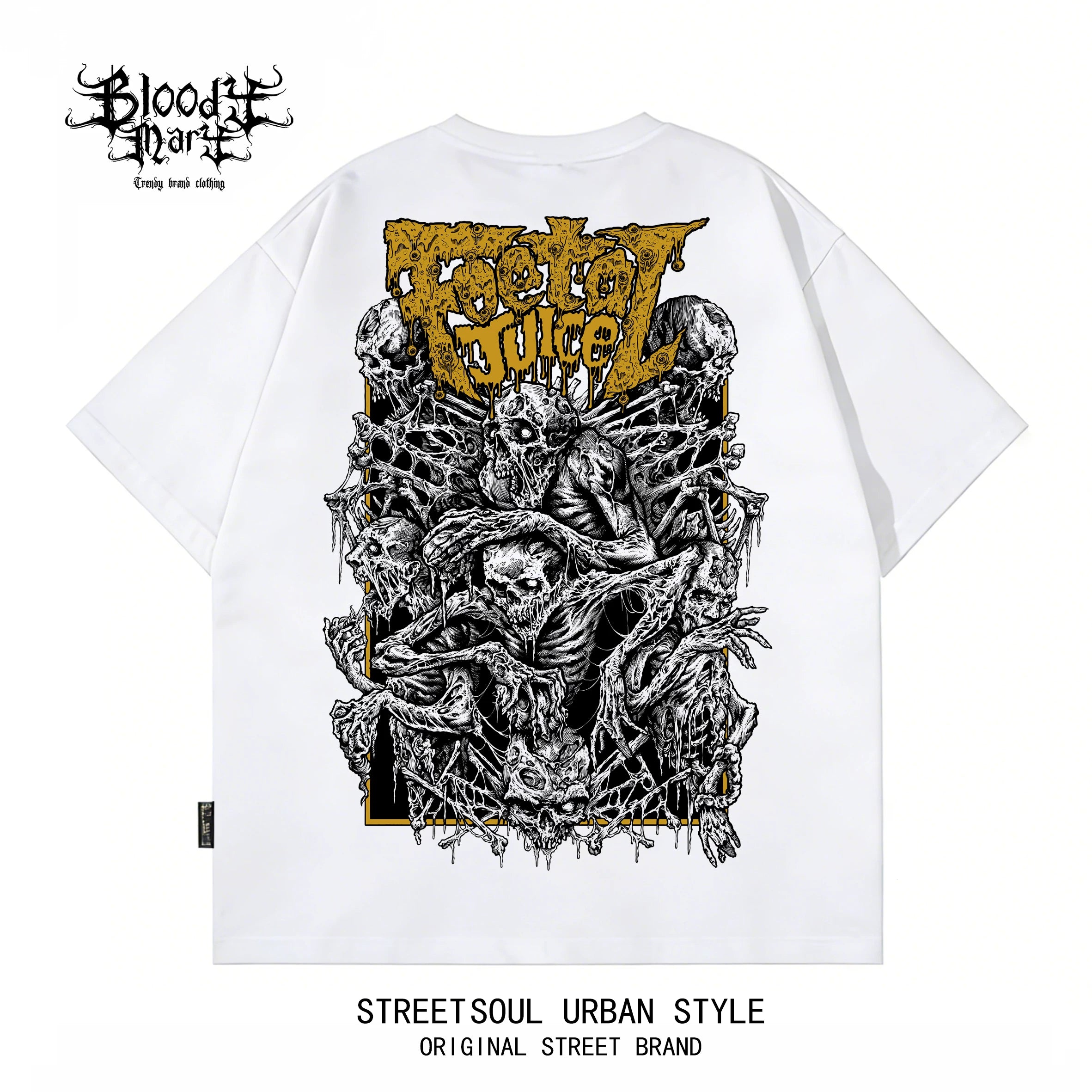 Original American hip-hop style skull print short sleeved T-shirt for men and women, loose and heavy weight, pure cotton rock, street black