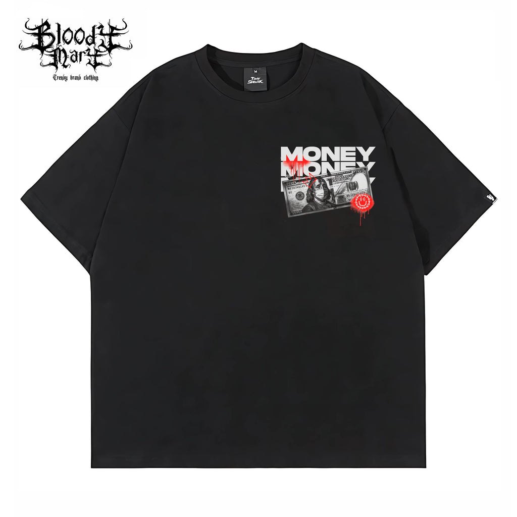 American street retro dollar bill short sleeved loose cotton heavyweight niche hip-hop tattoo artist trendy T-shirt