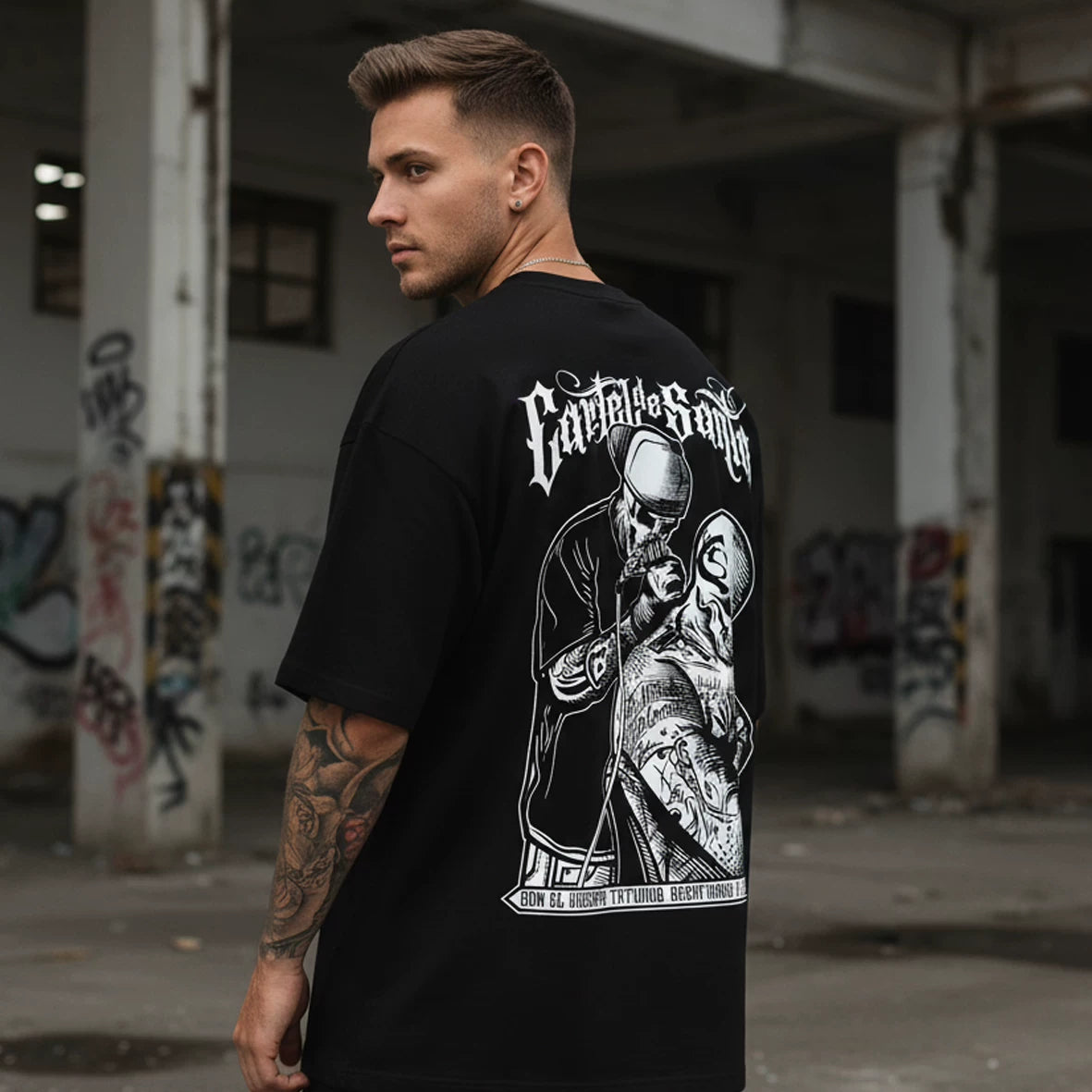 Hip hop short sleeved T-shirt for men and women, loose cotton, niche American Chicano floral font, West Coast tattoo artist T-shirt