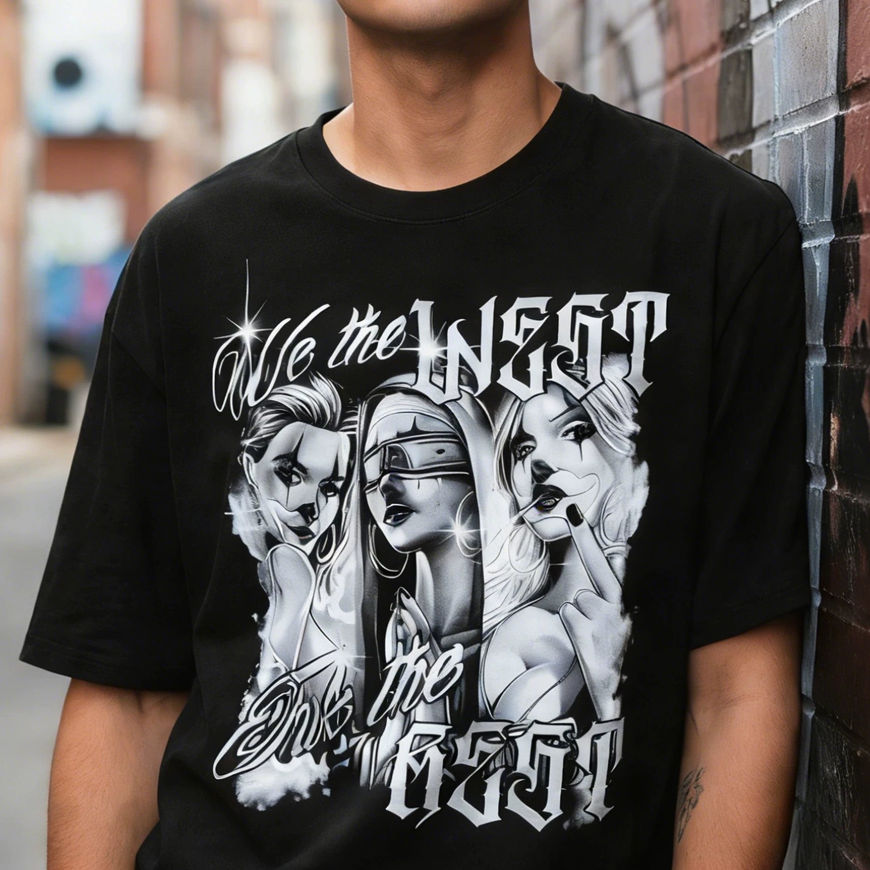 American original trendy brand hip-hop style black short sleeved T-shirt for men and women with heavy letter printing trendy brand gang Chicano