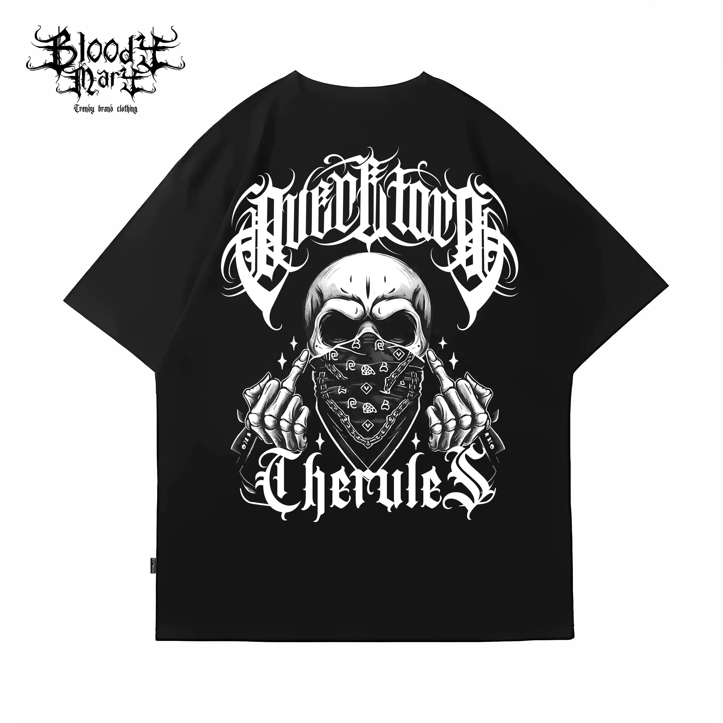 Original Trendy Brand American Skeleton Chicano Flower Font Short Sleeve Men's and Women's Loose Cotton Heavy Weight Niche Hip Hop T-shirt