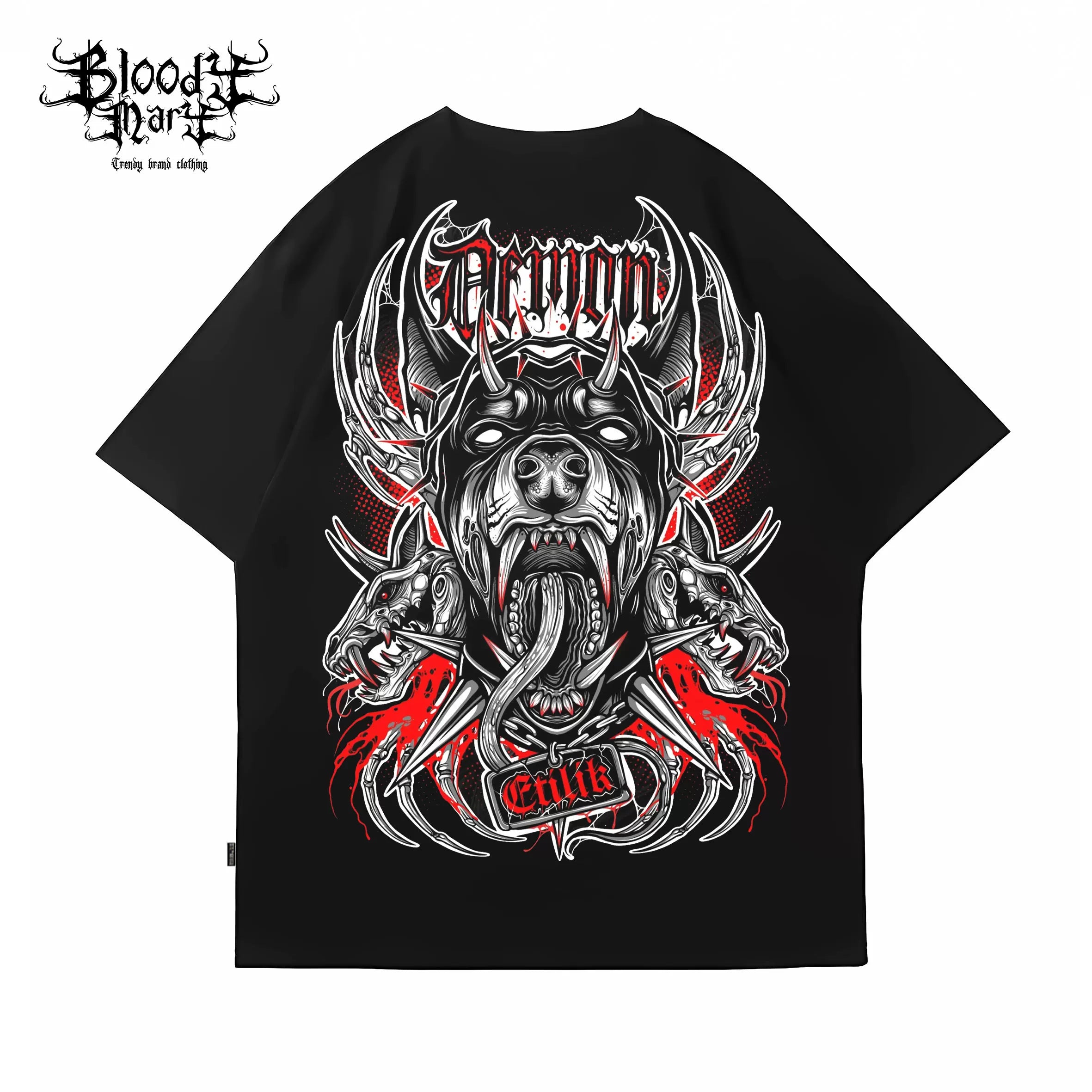 Original Trendy Brand American Street Devil Flower Font Short Sleeve Men's and Women's Loose Cotton Heavy Weight Niche Hip Hop T-shirt