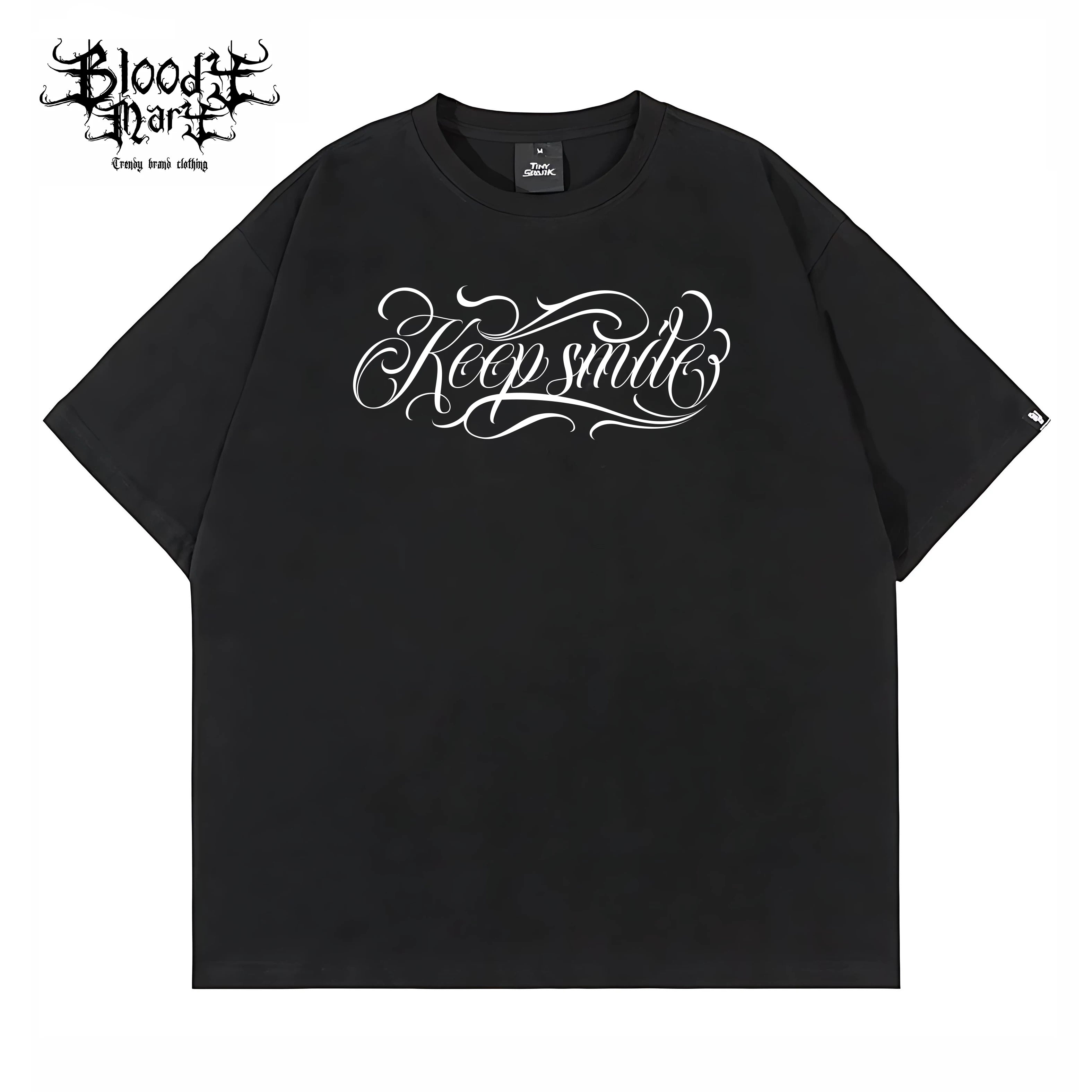 Round neck trendy brand American street flower font short sleeved men's and women's loose cotton heavyweight niche hip-hop clown T-shirt