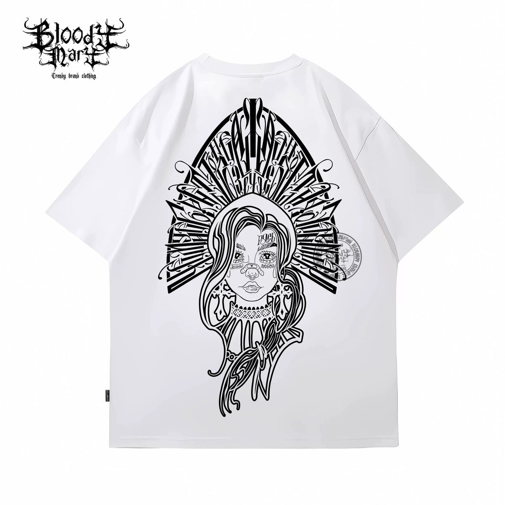 American style floral font pure cotton short sleeved T-shirt original trendy hip-hop street dance T-shirt 2025 spring heavyweight pure cotton short sleeved shirt
