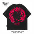 Trendy brand floral font hip-hop street style short sleeved West Coast Chicano T-shirt men's black letter print oversiz
