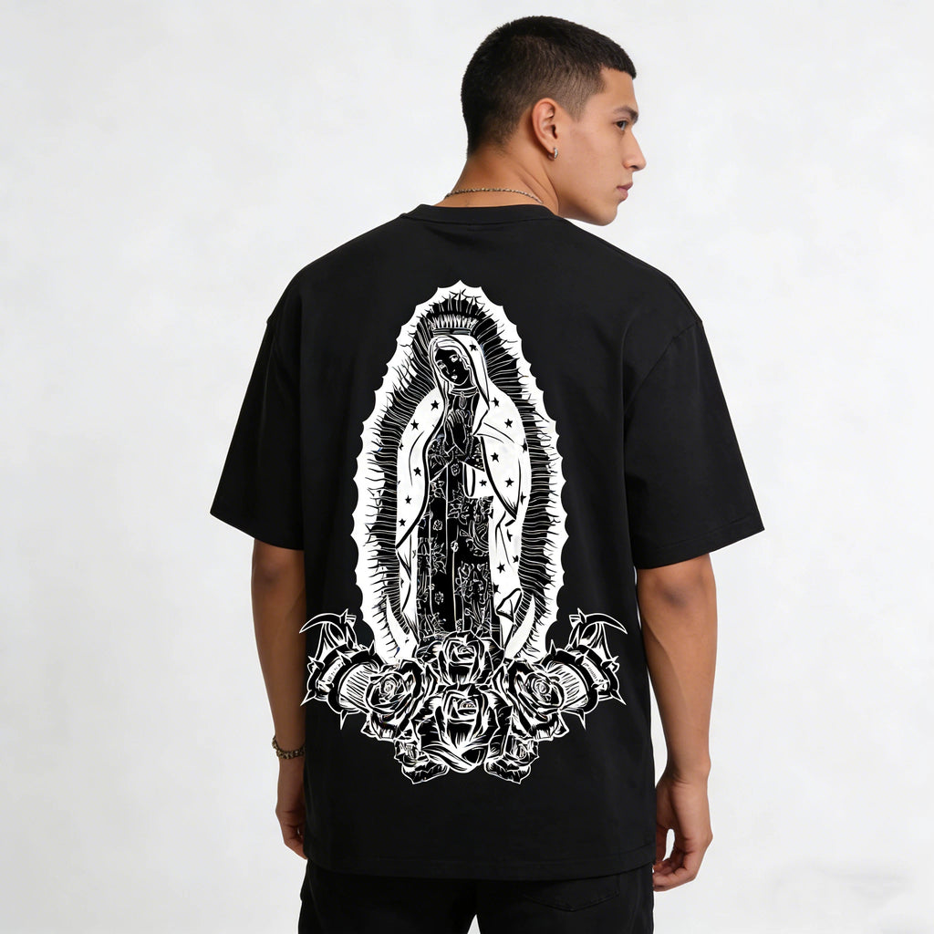 Original American street flower font retro loose cotton heavyweight niche hip-hop tattoo artist trendy brand T