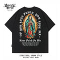 Original Trendy American West Coast Chicano Flower Font Street Head Wind Heavy Cotton Short Sleeve Loose Printed T-shirt