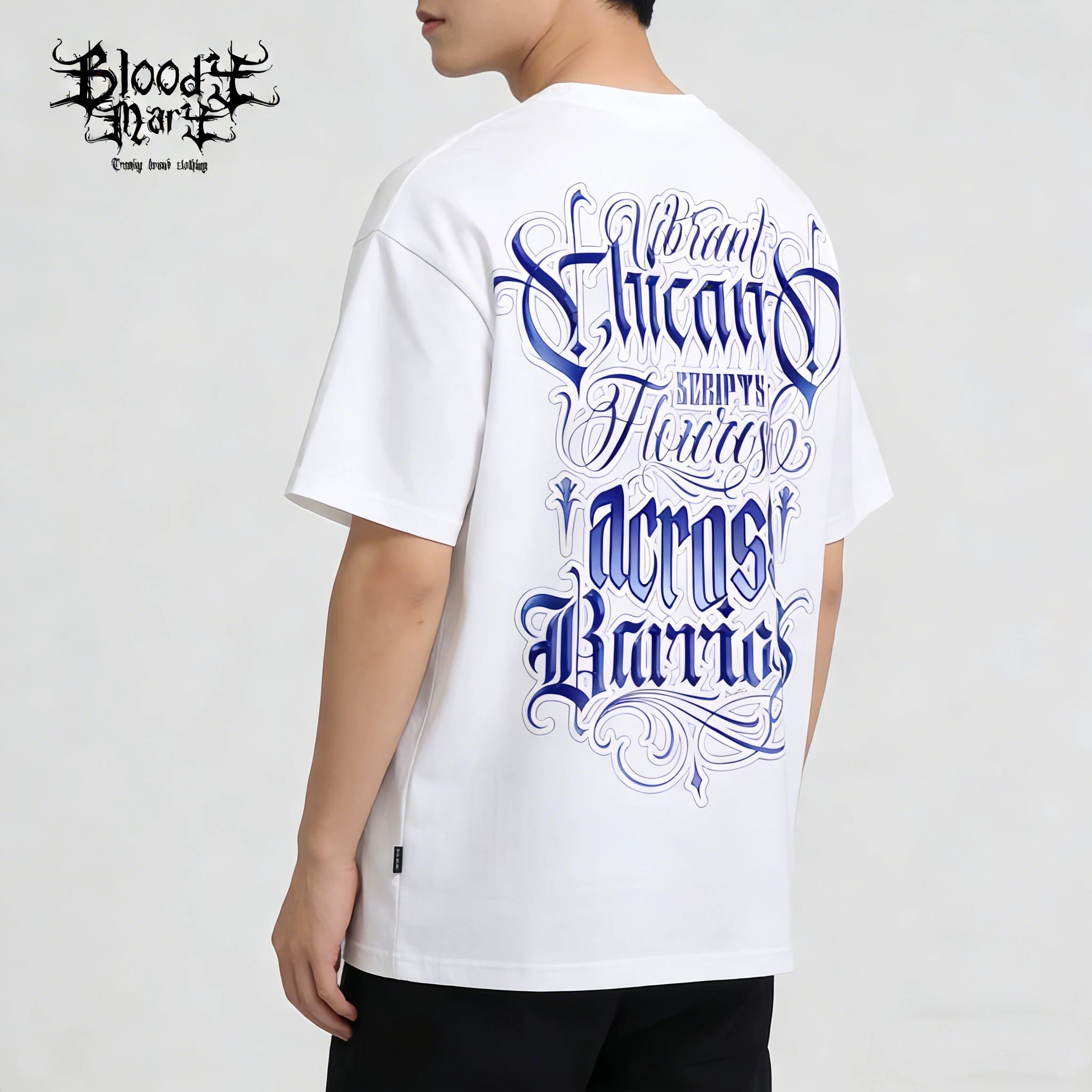American street Chicano floral font short sleeved loose cotton heavyweight niche hip-hop tattoo artist trendy T-shirt