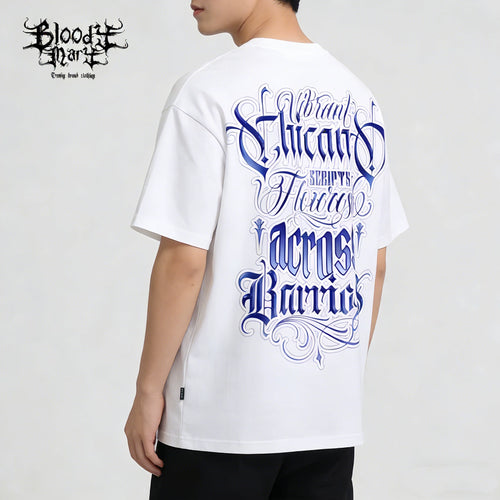 American street Chicano floral font short sleeved loose cotton heavyweight niche hip-hop tattoo artist trendy T-shirt