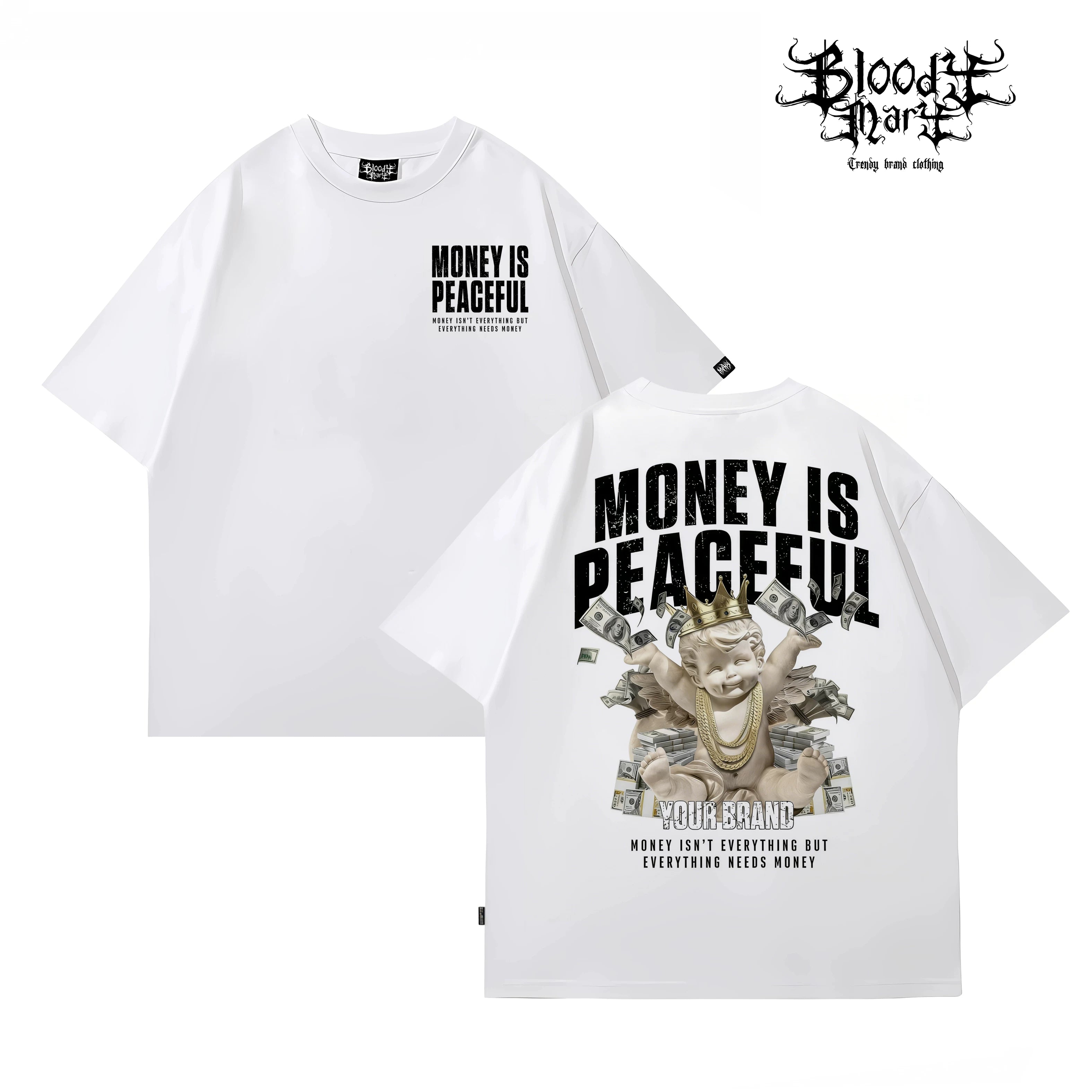 Trendy brand American hip-hop style short sleeved T-shirt for men and women, loose and versatile, street printed heavyweight pure cotton top, street style