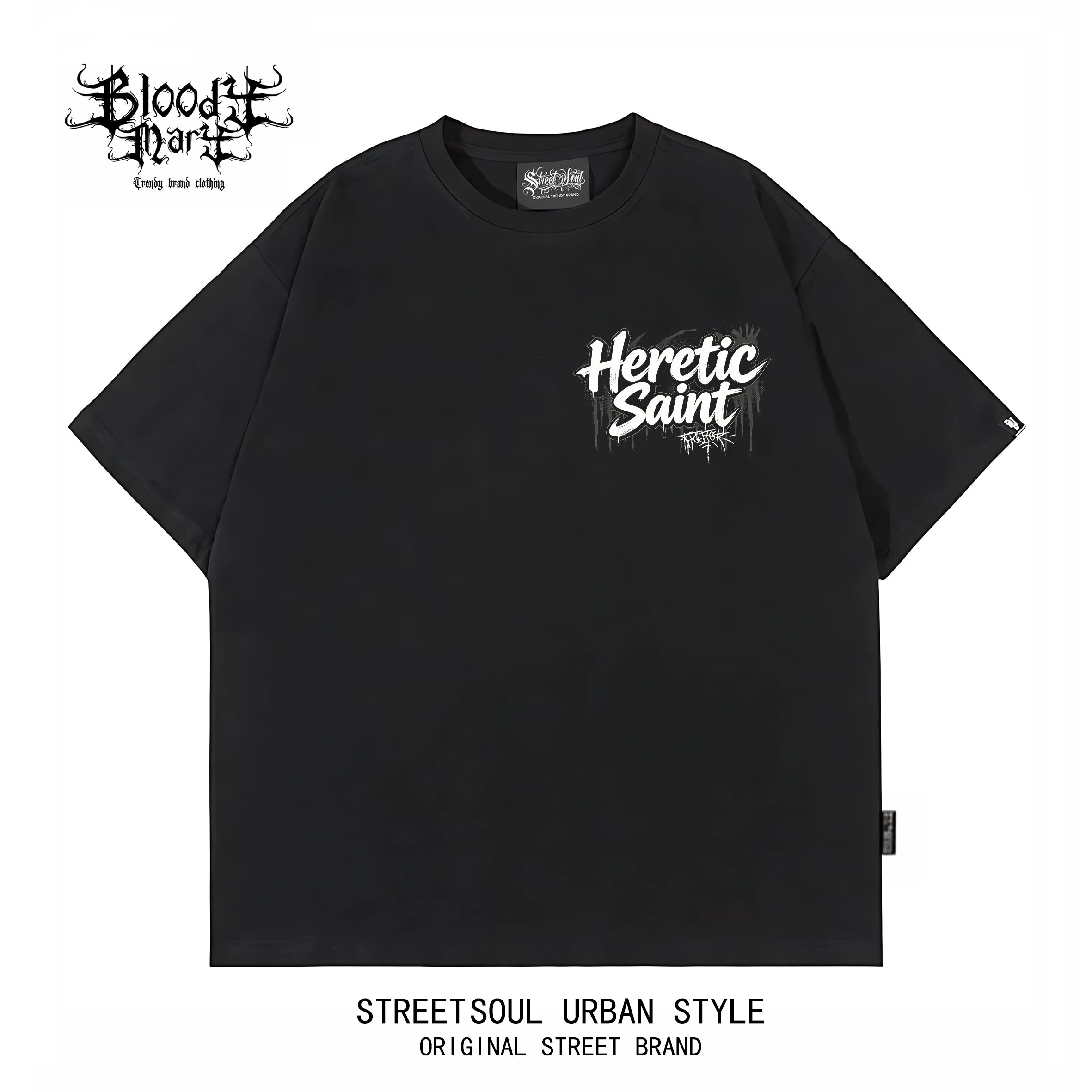 American street flower font black short sleeved T-shirt for couples, printed pure cotton rock style personalized top