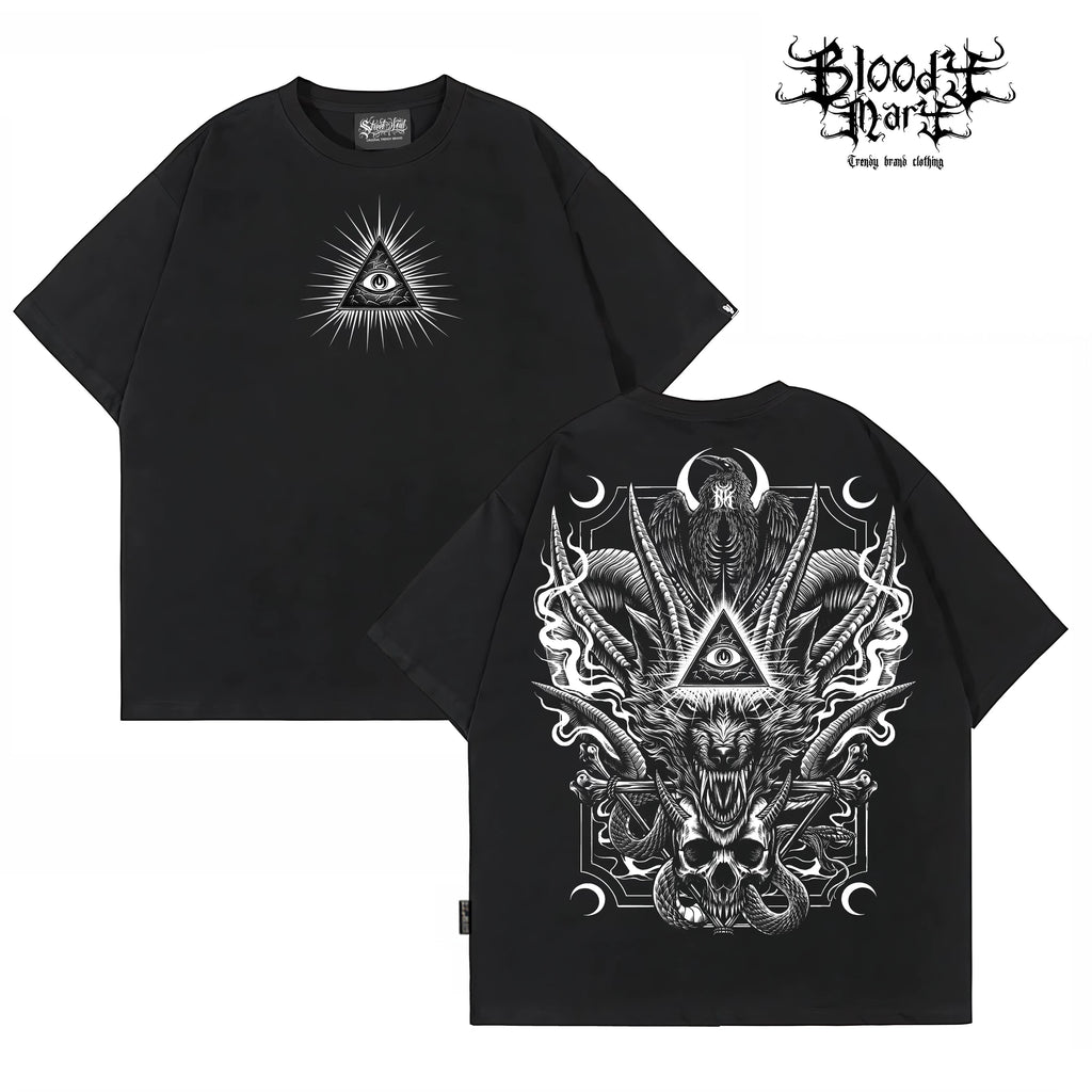 Original Trendy American Hip Hop Style Heavy Metal Printed Short Sleeve T-shirt for Men and Women, Loose Round Neck, Heavy Cotton, Rock