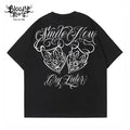 Original Trendy Brand American Street Flower Font Short sleeved Men's and Women's Loose Cotton Heavy duty Niche Hip Hop Clown T-shirt