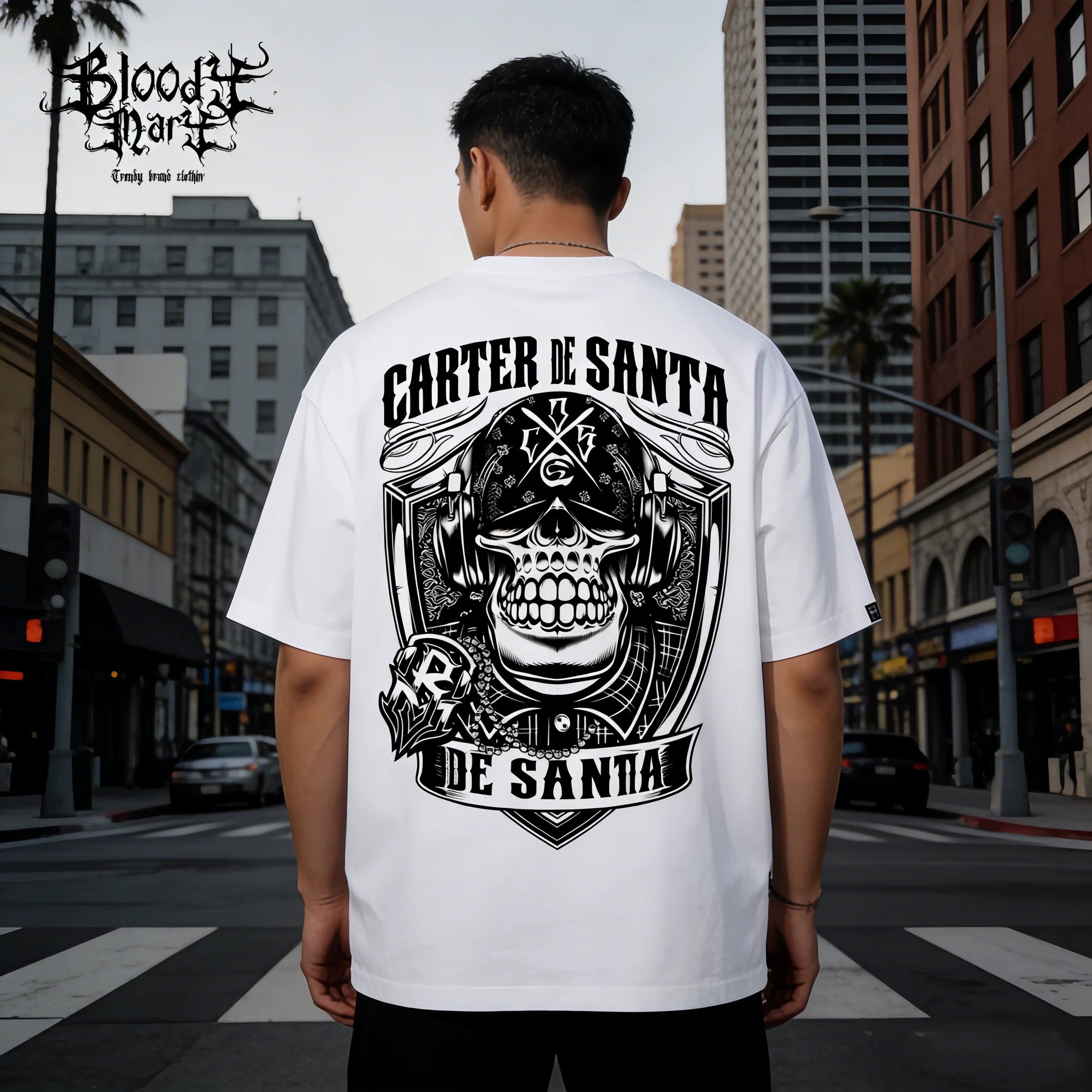 Original American street flower font, Fugu Chicano loose cotton, heavyweight, niche hip-hop tattoo artist, trendy brand T