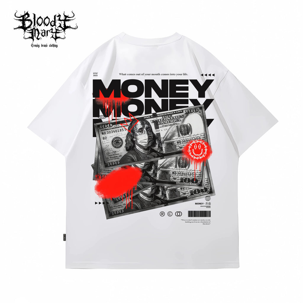American street retro dollar bill short sleeved loose cotton heavyweight niche hip-hop tattoo artist trendy T-shirt