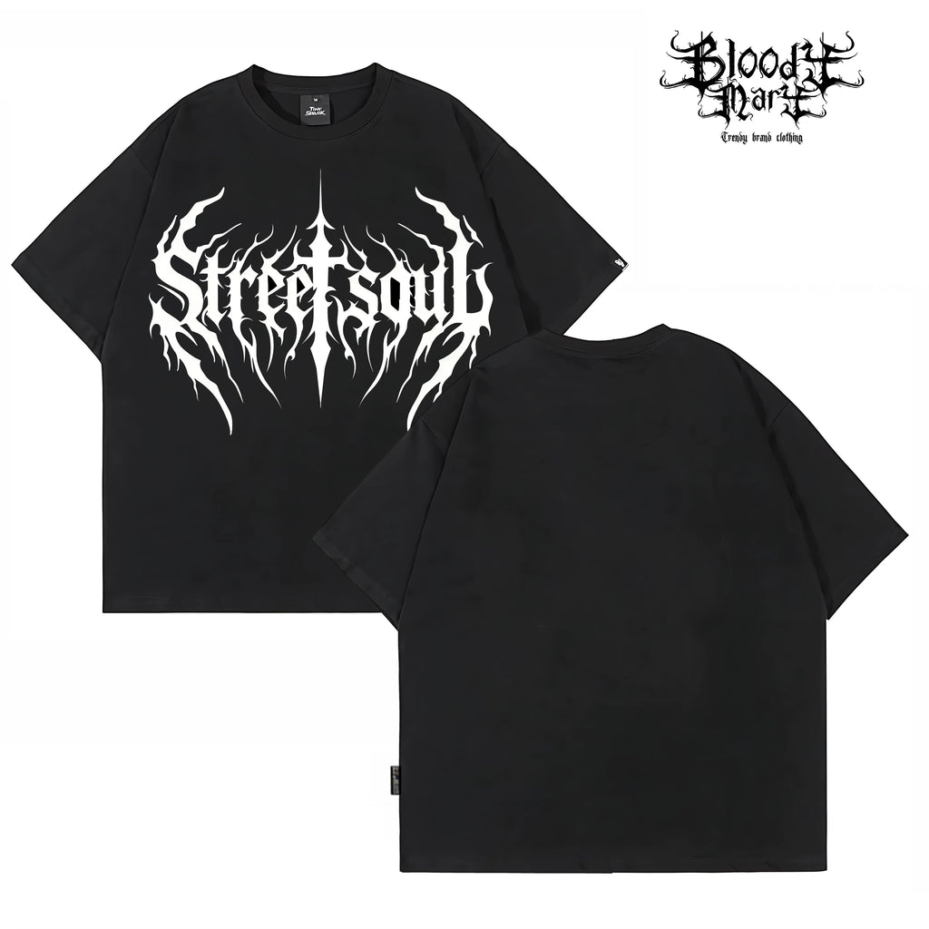 American hip-hop style black short sleeved printed T-shirt for men, loose rock letter pattern top, floral tattoo artist