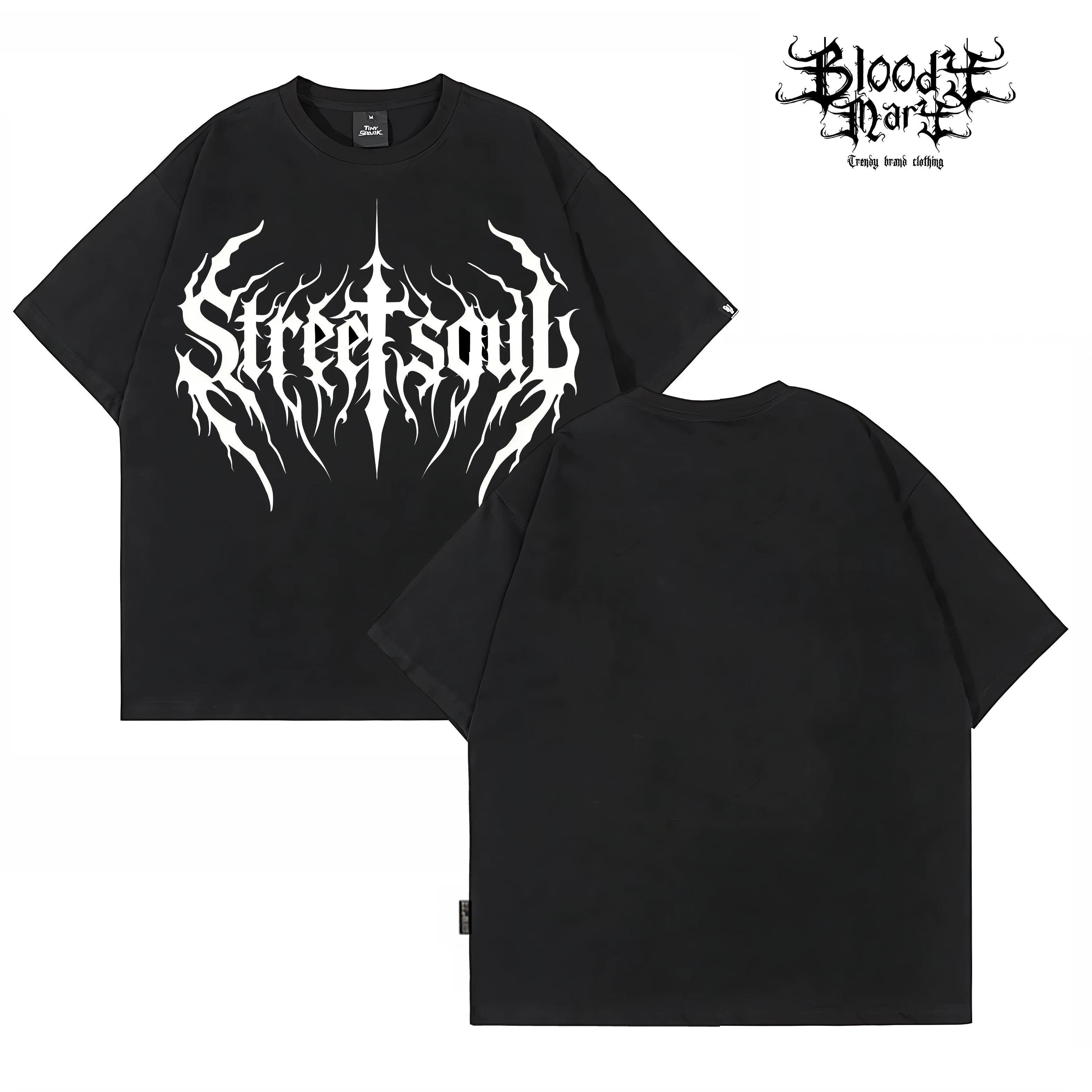 American hip-hop style black short sleeved printed T-shirt for men, loose rock letter pattern top, floral tattoo artist