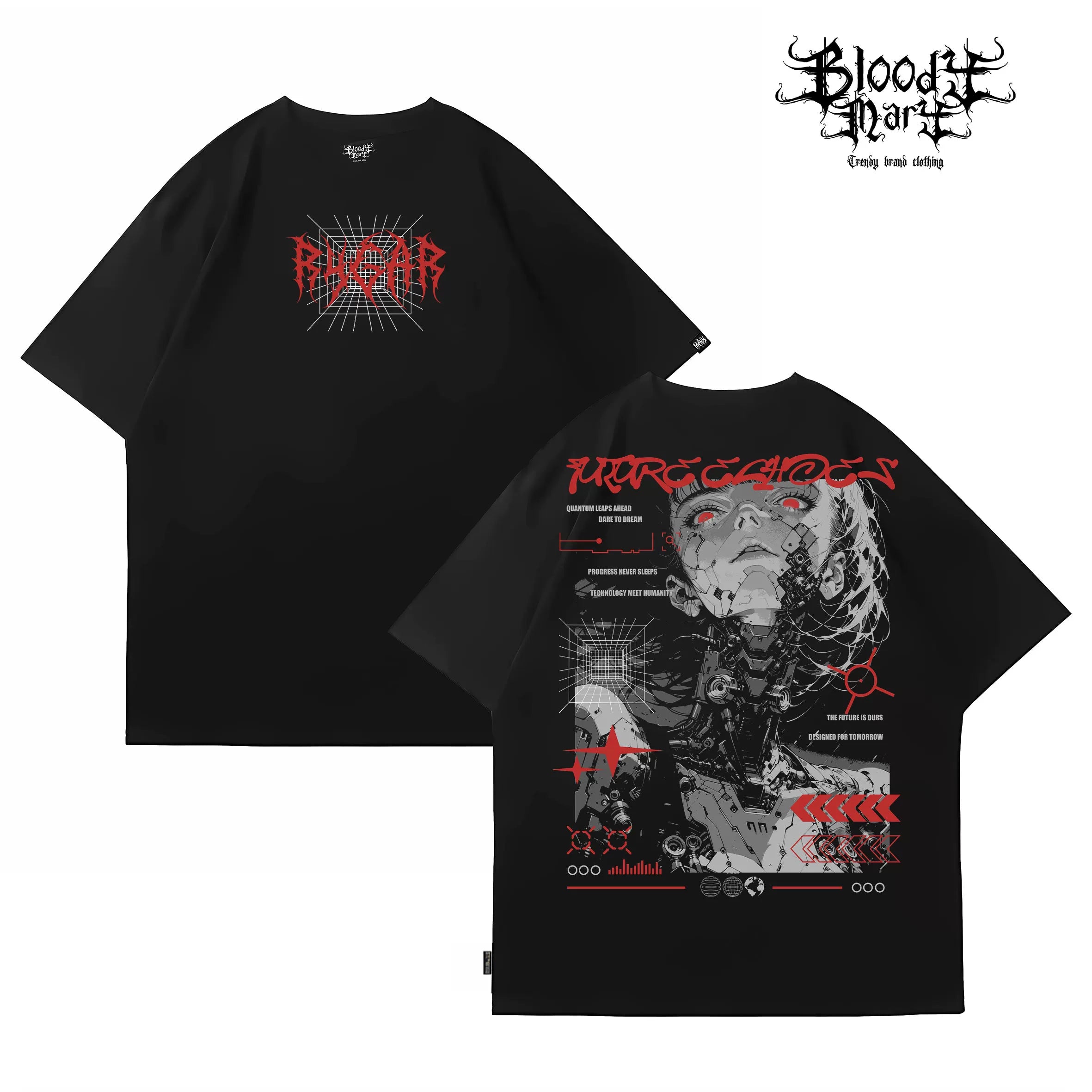 Original trendy brand American futuristic technology short sleeved men's and women's loose cotton heavyweight niche hip-hop retro T-shirt