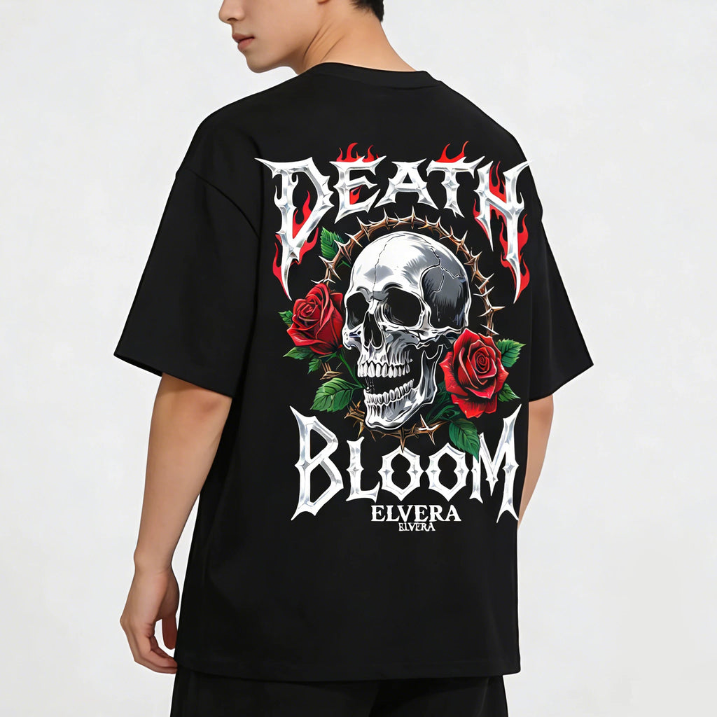 American street rose skeleton short sleeved loose pure cotton heavyweight niche hip-hop fashion brand tattoo artist T-shirt