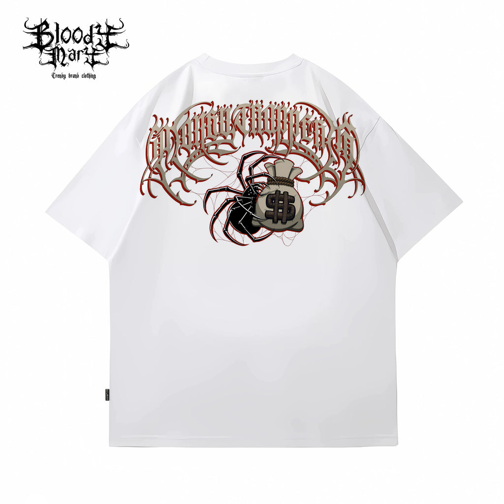American street West Coast floral font short sleeved loose cotton heavyweight niche hip-hop tattoo artist trendy T-shirt