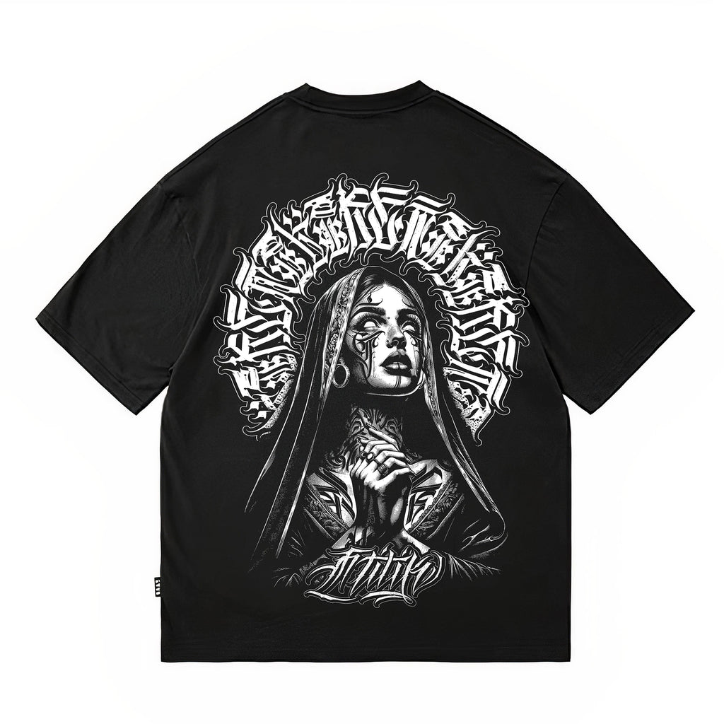Trendy Tattoo Artist Manga Tattoo West Coast Street Dance Chicano Flower Font Cartoon American Pure Cotton Heavy Weight T-shirt