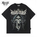 Original trendy retro rock style skull print short sleeved T-shirt black rock band top unisex