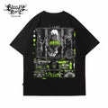 Trendy American floral font short sleeved men's and women's loose dark pure cotton heavyweight tattoo artist T-shirt
