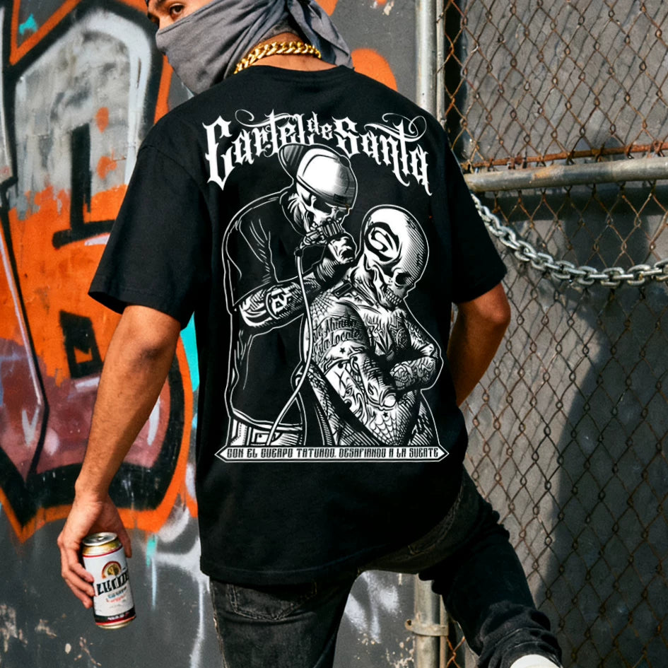 Hip hop short sleeved T-shirt for men and women, loose cotton, niche American Chicano floral font, West Coast tattoo artist T-shirt