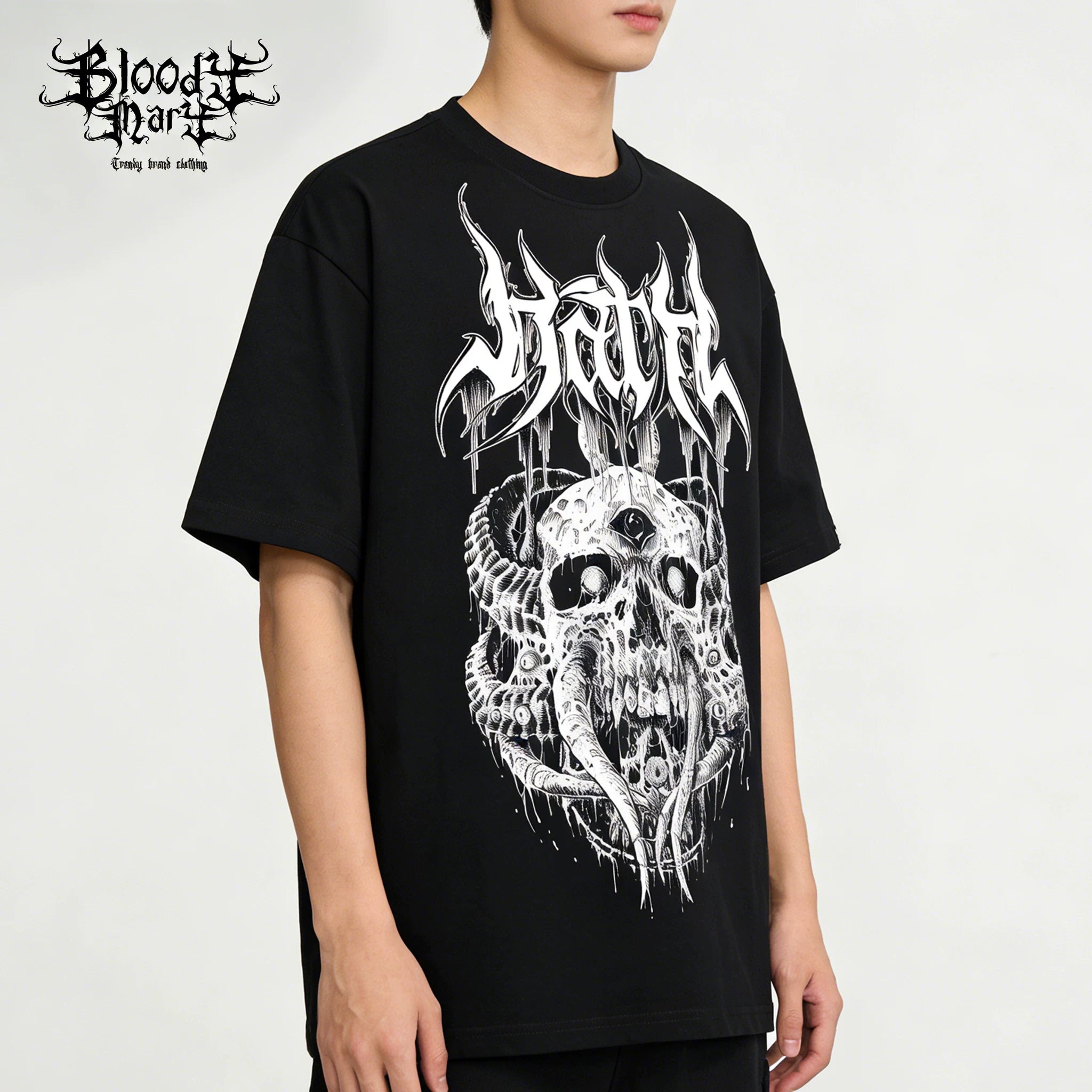 Flower shaped characters, Chicano skeleton, niche trendy brand, original hip-hop, heavyweight ins, tattoo artist, American street t-shirt