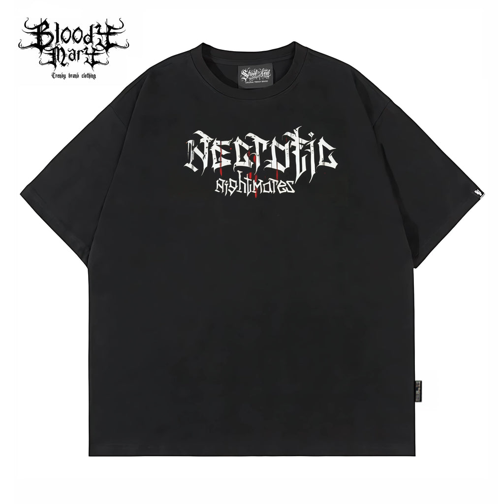 Original trendy brand dark punk skull niche American floral font heavyweight loose hip-hop printed short sleeved T-shirt