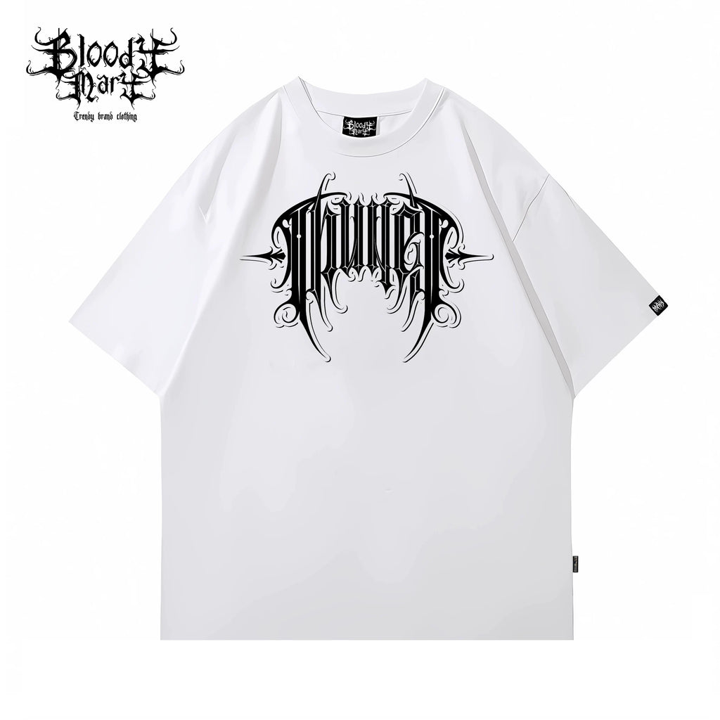 Original Trendy Brand American Street Thug Flower Font Short Sleeve Men's and Women's Loose Cotton Heavy Weight Niche Hip Hop T-shirt