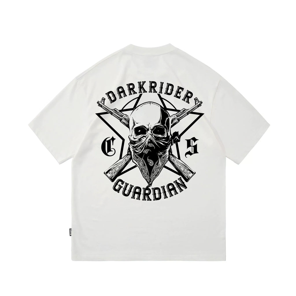 Hip hop skull print short sleeved T-shirt for men and women, loose shoulder sleeves, pure cotton, white trendy brand top, trendy street cotton