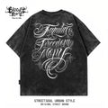 American hip-hop Chicano floral font short sleeved T-shirt for men, loose and heavy cotton, trendy brand, street tattoo print
