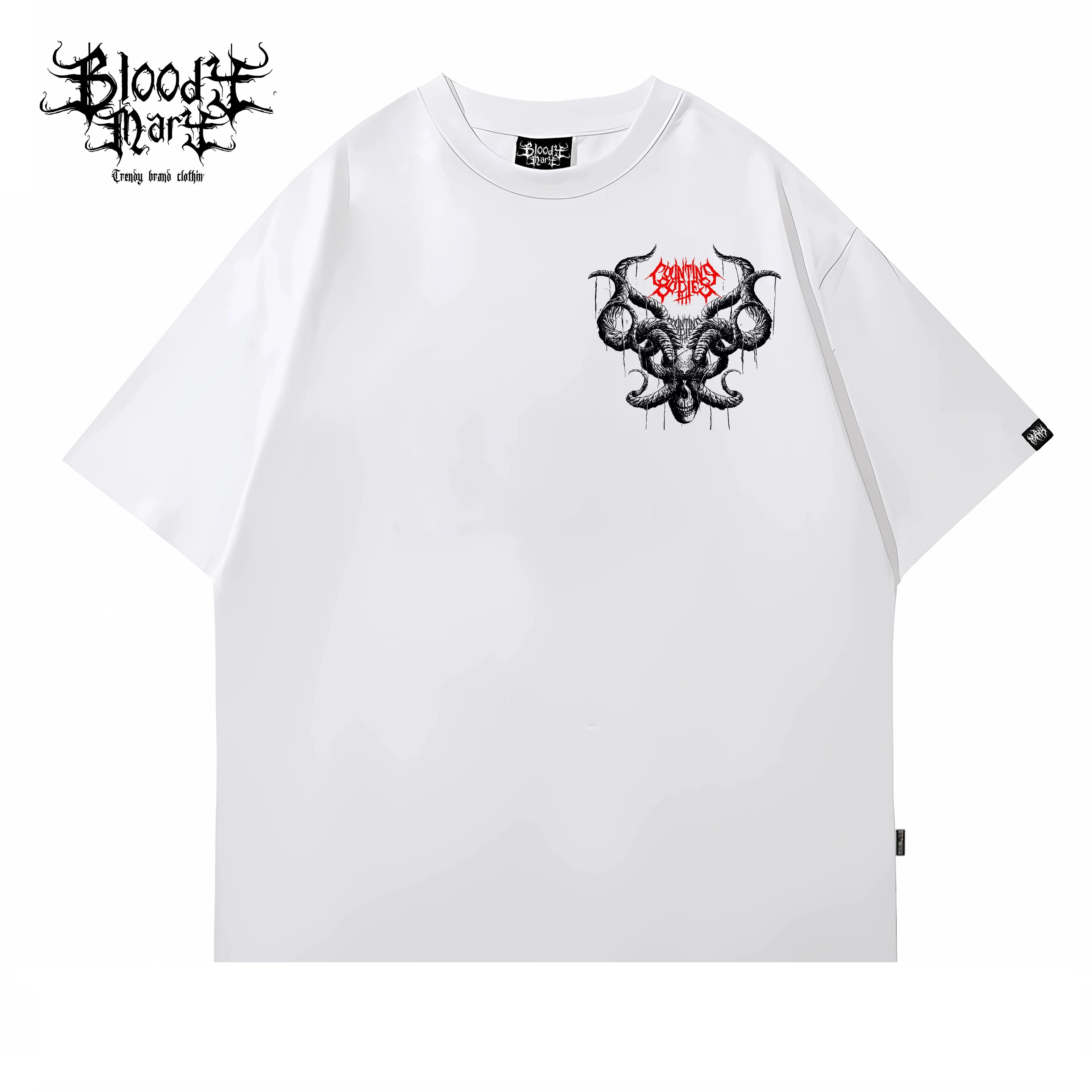 Dark American hip-hop style, dark skull print, round neck short sleeved T-shirt for men and women, loose and heavy weight, pure cotton rock