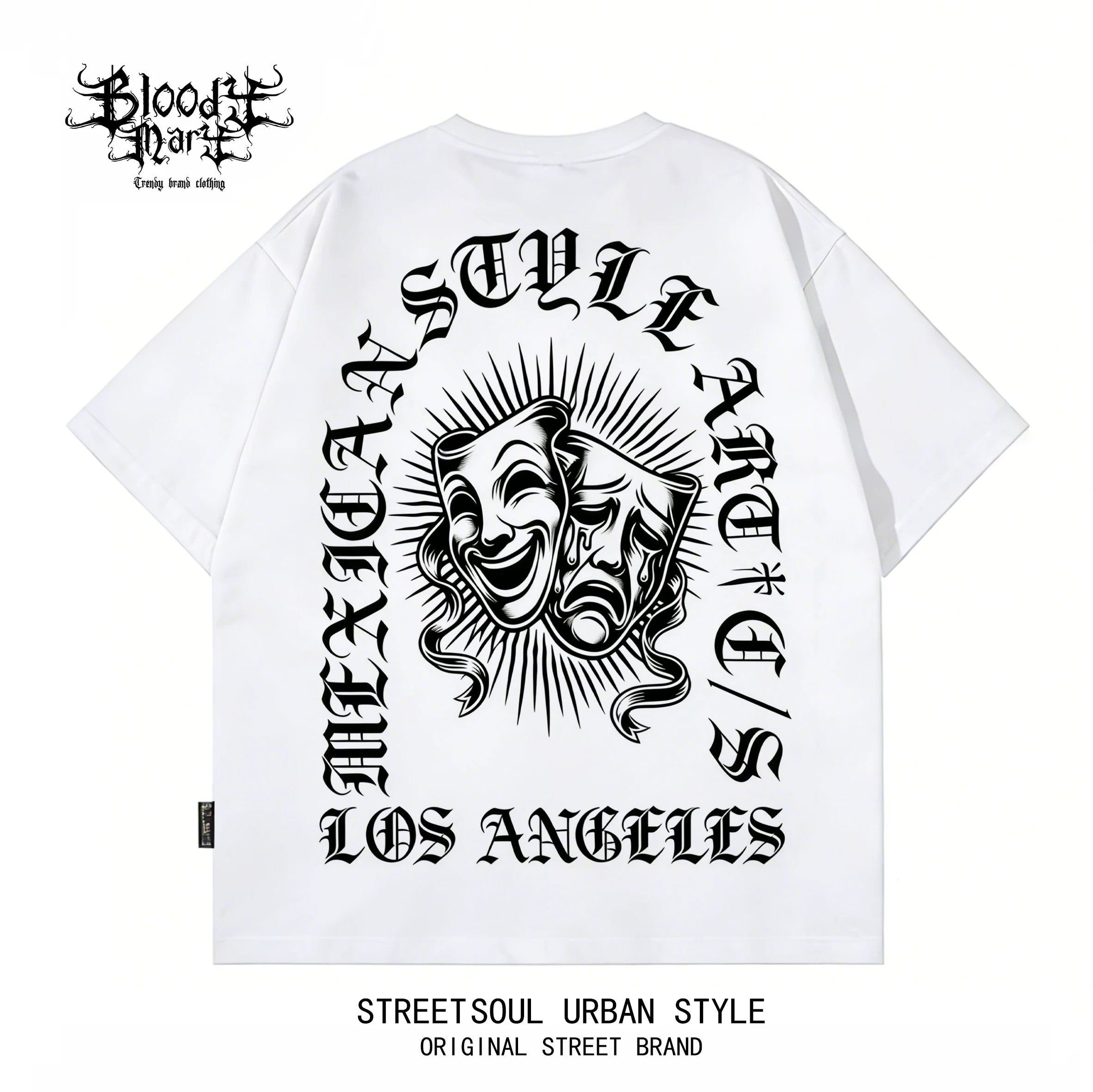 Chicano West Coast Flower Font Black Short sleeved T-shirt Men's Heavy Weight Cotton Loose High Street Print