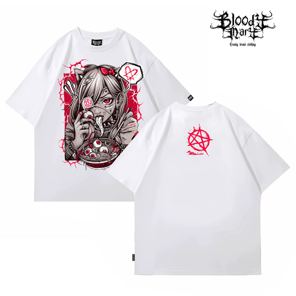Animation Cartoon anime Dark Black Printing Animation Short Sleeve T-shirts for Men and Women Summer New Loose ins Five point Illustration