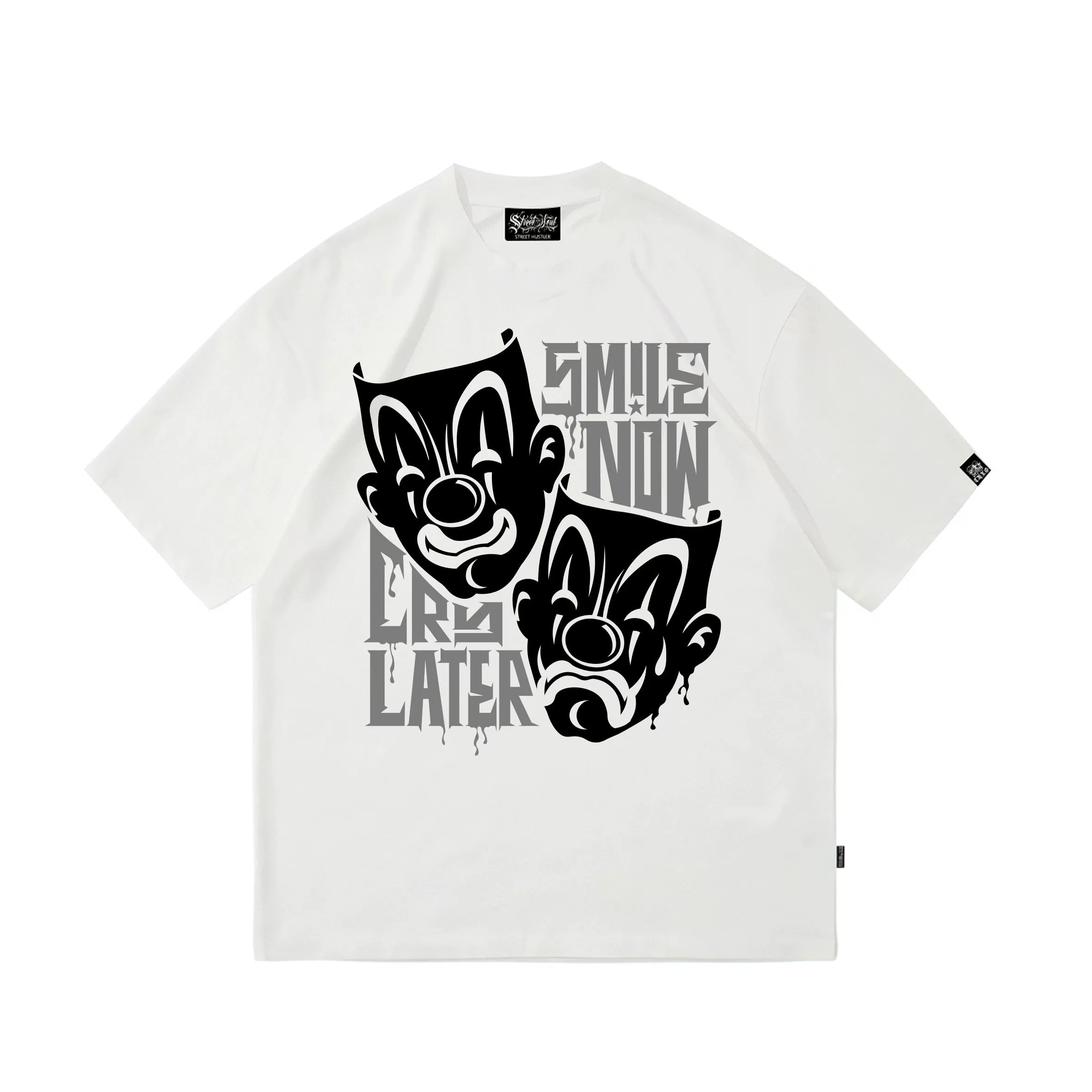 American fashion brand Kano floral font clown gang hip-hop English mask crying smiling face American heavyweight loose T-shirt