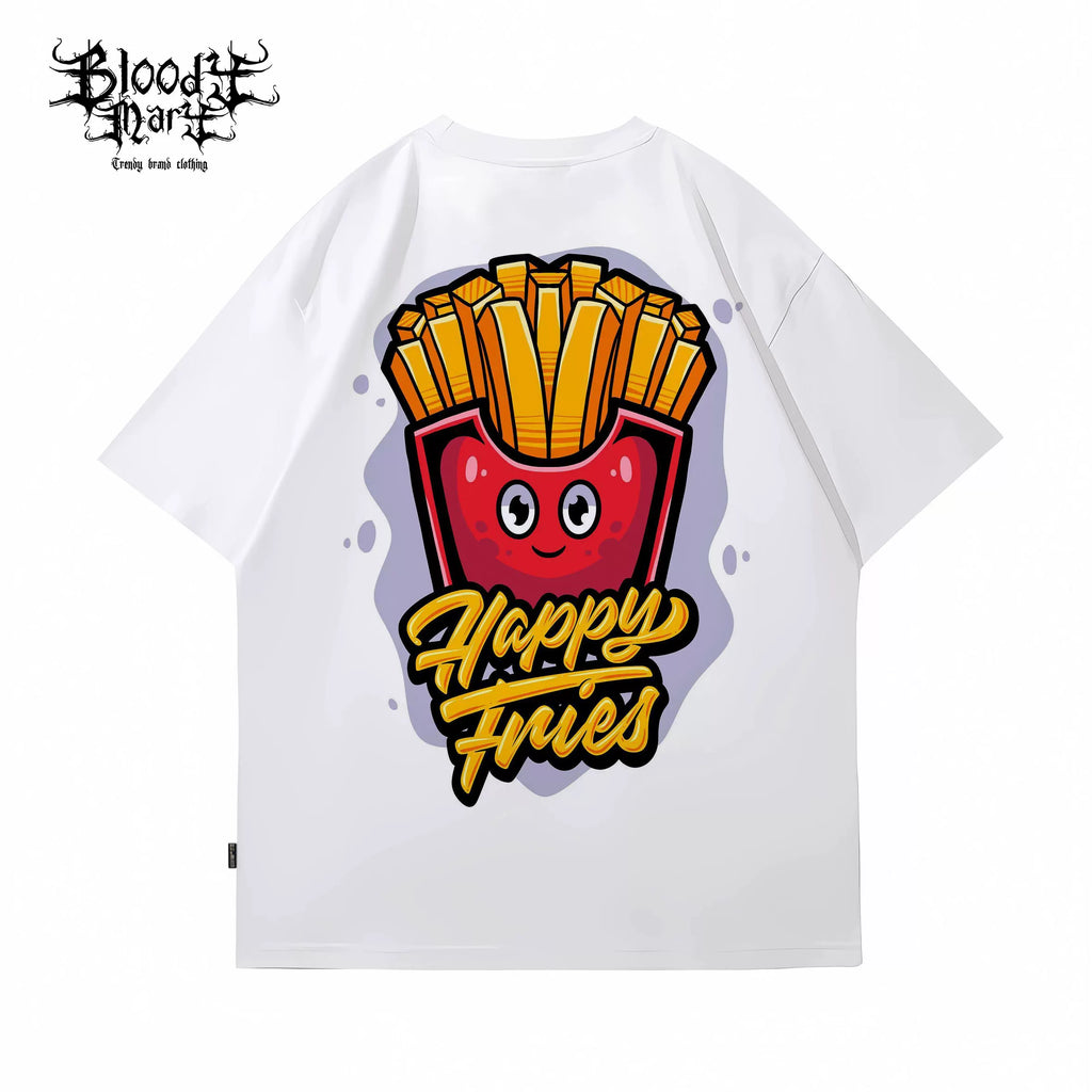 Trendy brand french fries printed pure cotton loose T-shirt American niche ins style versatile men and women's casual trend short sleeved 2025