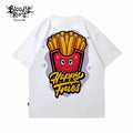 Trendy brand french fries printed pure cotton loose T-shirt American niche ins style versatile men and women's casual trend short sleeved 2025