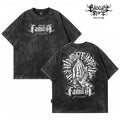 American hip-hop style black short sleeved T-shirt men's dark style prayer hand print heavyweight pure cotton loose top