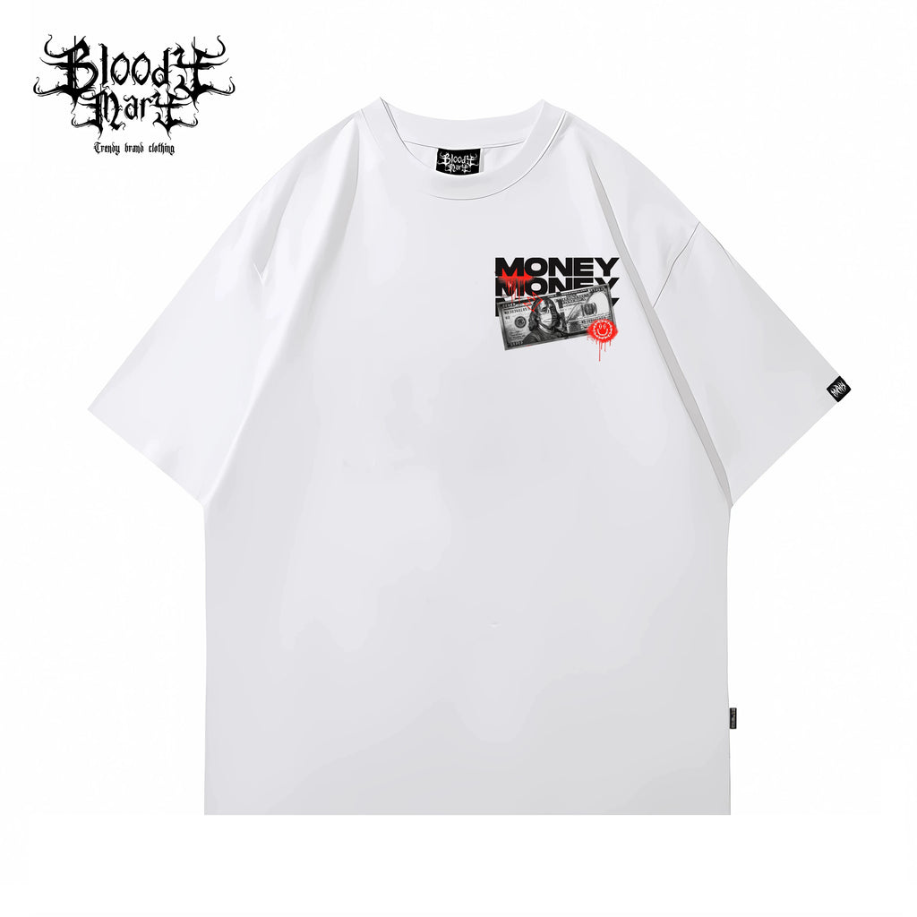 American street retro dollar bill short sleeved loose cotton heavyweight niche hip-hop tattoo artist trendy T-shirt