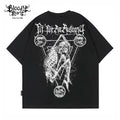 Trendy American retro niche floral characters Chicano heavyweight T-shirt original skull print tattoo artist loose