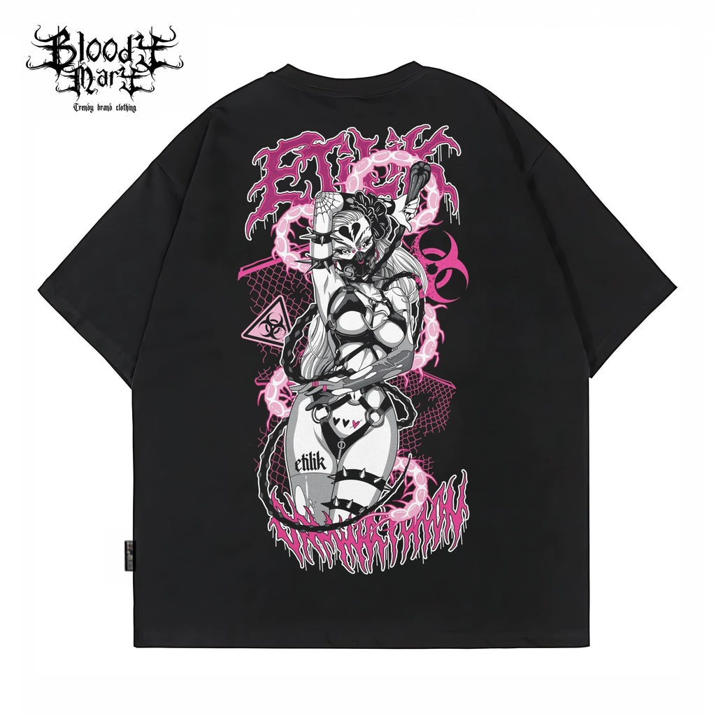 Original American street loose pure cotton heavyweight niche hip-hop tattoo artist trendy brand T-flower font West Coast Chino