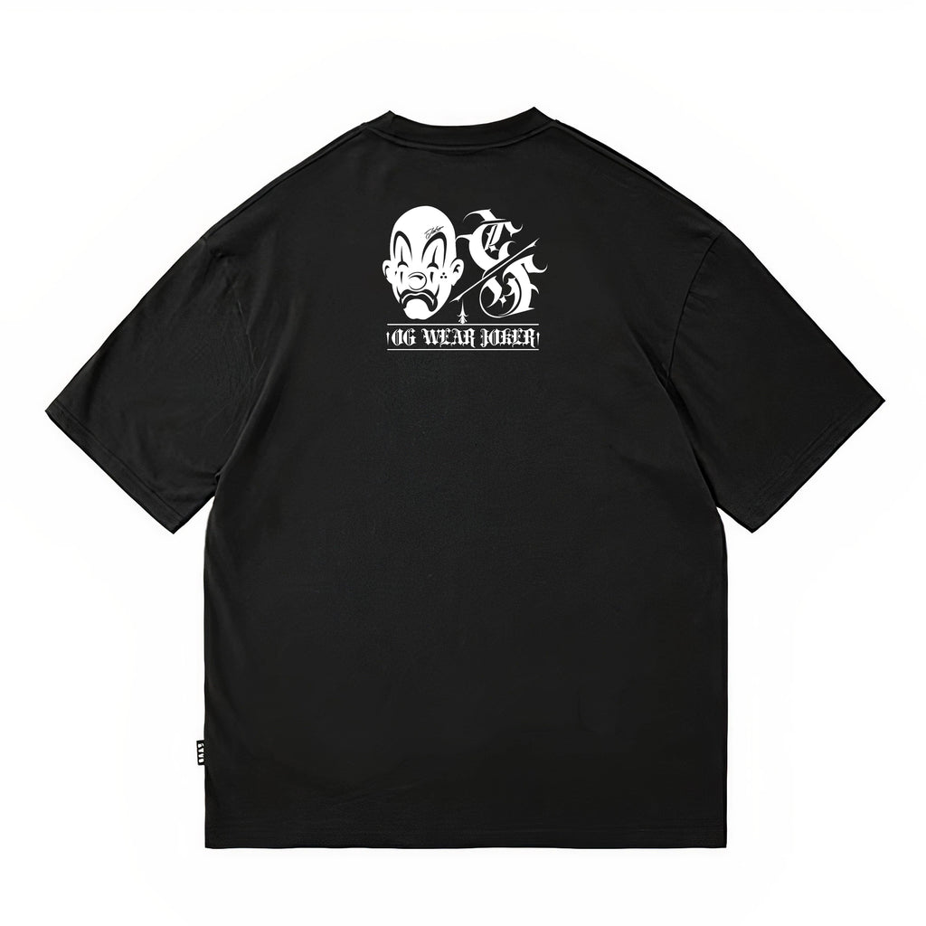 American fashion brand Kano floral font clown gang hip-hop English mask crying smiling face American heavyweight loose T-shirt