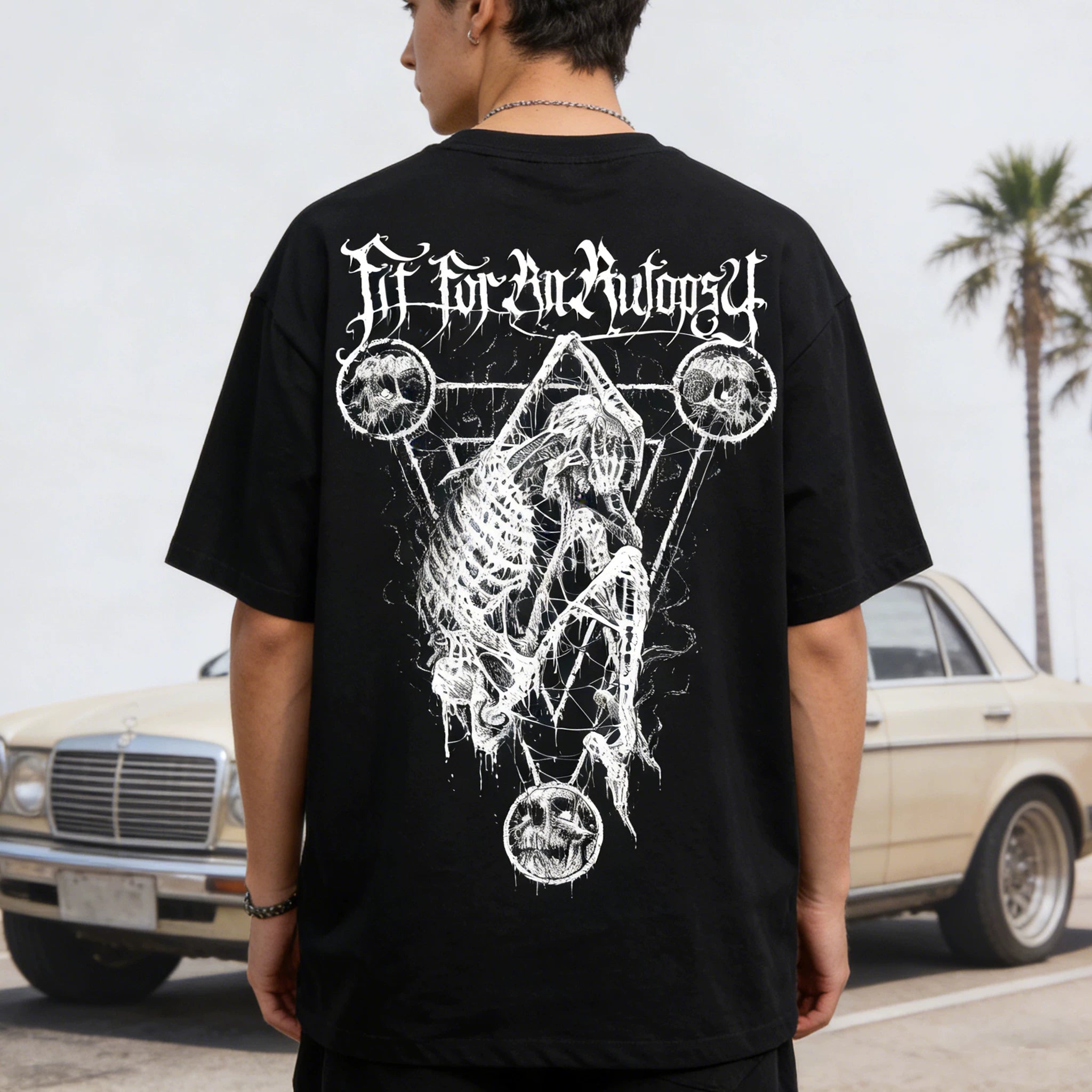 Trendy American retro niche floral characters Chicano heavyweight T-shirt original skull print tattoo artist loose
